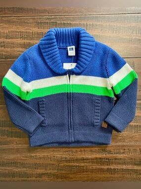 Janie and Jack Blue Stripe Zip Up Knit Cardigan Sweater NWT